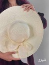 کلاه زنانه ساحلی حصیری لبه بلند پاپیونی ساده 