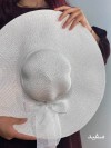 کلاه زنانه ساحلی حصیری لبه بلند پاپیونی ساده 