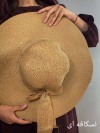 کلاه زنانه ساحلی حصیری لبه بلند پاپیونی ساده 