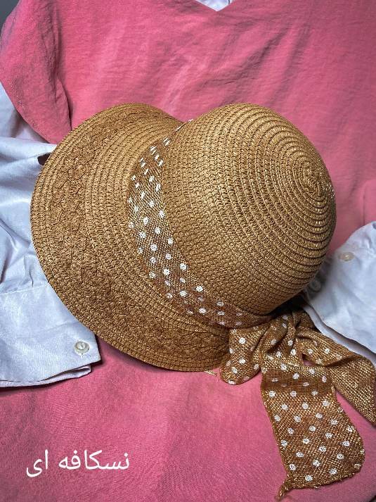 کلاه دخترانه ساحلی حصیری بچگانه مدل پاپیون خالدار