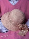 کلاه دخترانه ساحلی حصیری بچگانه مدل پاپیون خالدار