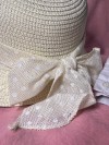 کلاه دخترانه ساحلی حصیری بچگانه مدل پاپیون خالدار