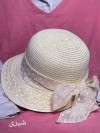 کلاه دخترانه ساحلی حصیری بچگانه مدل پاپیون خالدار