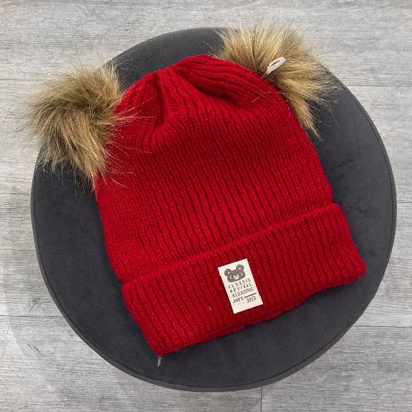 کلاه دخترانه بافت بچگانه دو پوم ساده