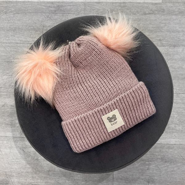 کلاه دخترانه بافت بچگانه دو پوم ساده