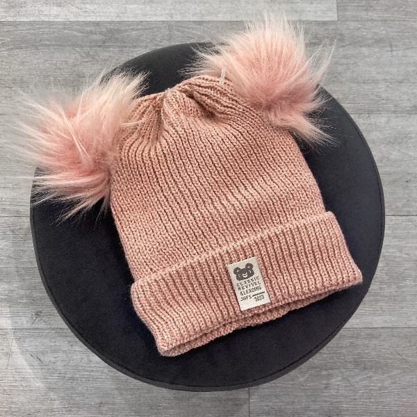 کلاه دخترانه بافت بچگانه دو پوم ساده