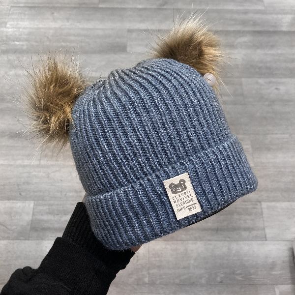 کلاه دخترانه بافت بچگانه دو پوم ساده