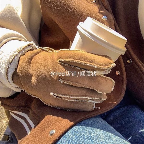 دستکش جیر داخل خز تاچ دار