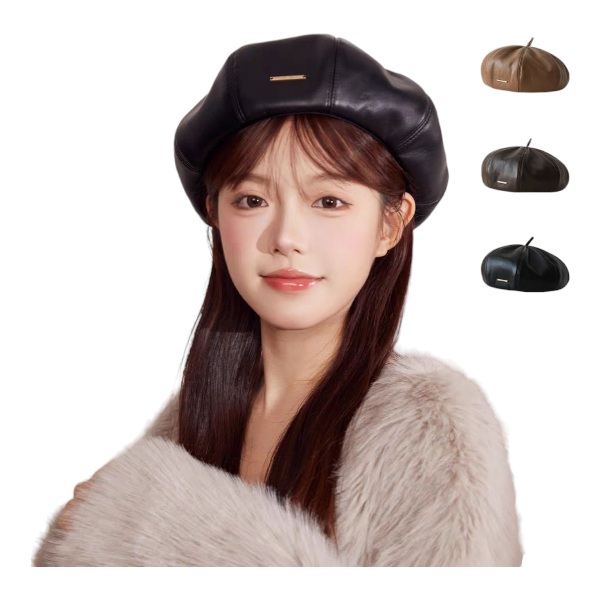 کلاه برت کج فرانسوی چرم ساده