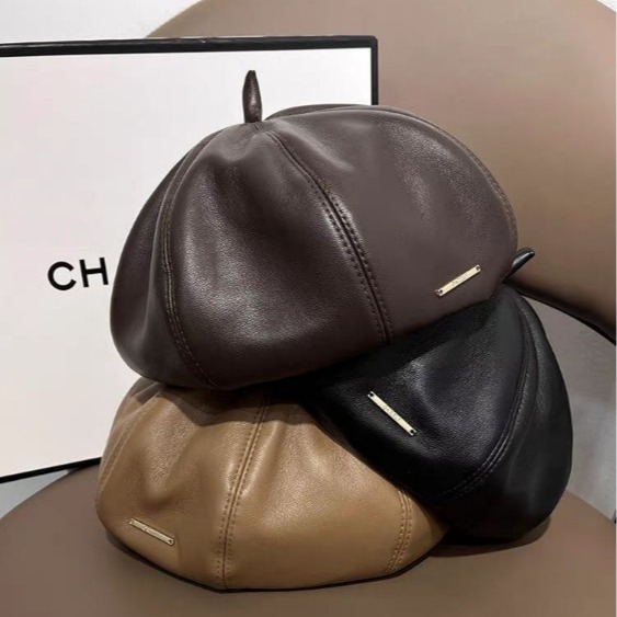 کلاه برت کج فرانسوی چرم ساده